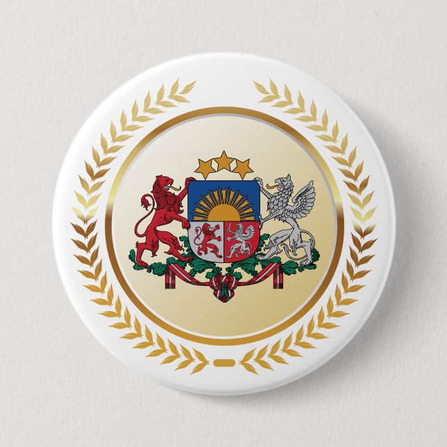 Badge Rond 7,6 Cm Armoiries de Lettonie (Devant)