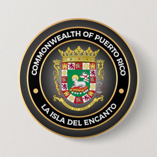 Badge Rond 7,6 Cm Armoiries de Porto Rico (Devant)