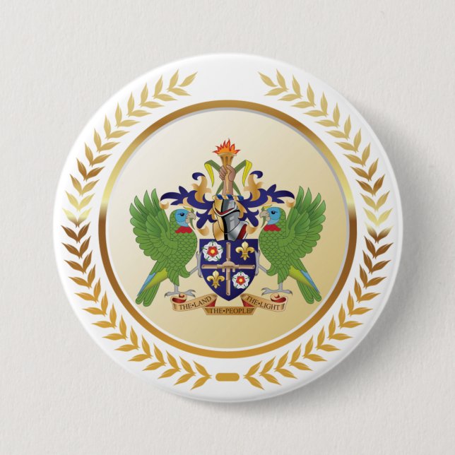 Badge Rond 7,6 Cm Armoiries De Sainte-Lucie (Devant)