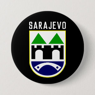 Badge Rond 7,6 Cm Armoiries de Sarajevo, Bosnie-Herzégovine