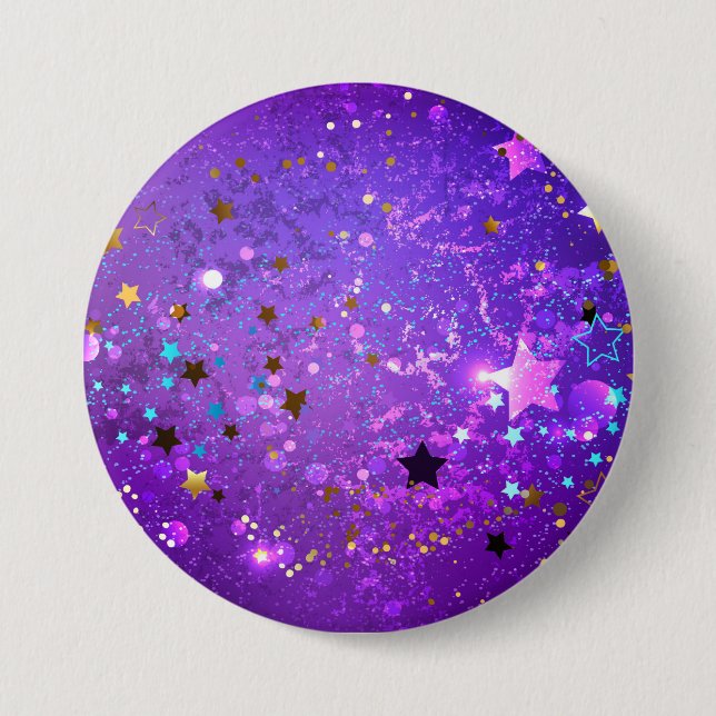 Badge Rond 7,6 Cm Arrière - plan de feuille violet avec étoiles (Devant)
