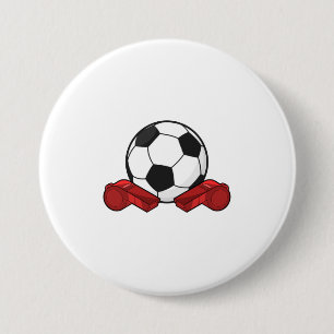 Badge Rond 7,6 Cm Arrivée sifflet & balle de football