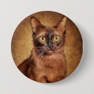Badge Rond 7,6 Cm Artwork de chats birmans Brown
