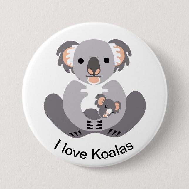 Badge Rond 7,6 Cm Australie - J'aime KOALAS - Marsupial - Faune - (Devant)