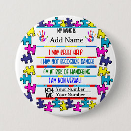 Badge Rond 7,6 Cm Autisme Alerte Pin non verbal