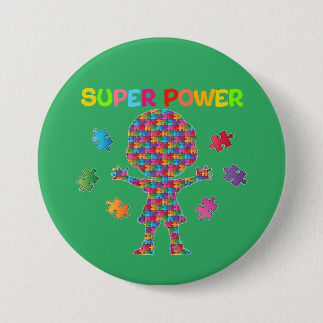 Badge Rond 7,6 Cm Autisme, Bouton Super Puissance (Devant)