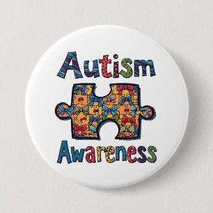 Badge Rond 7,6 Cm Autisme Maman Puzzle Pièce Coquette Bow Ruban Auti