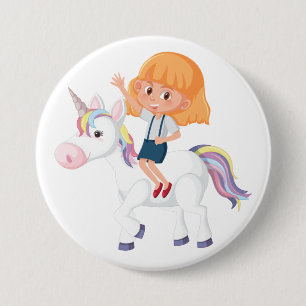 Badge Rond 7,6 Cm Aventure de petite fille chevauchant une licorne m