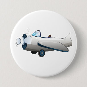 Badge Rond 7,6 Cm Avion à hélice de dessin animé blanc Style Rétro V