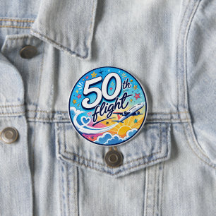 Badge Rond 7,6 Cm avion de 50e vol souvenir coloré