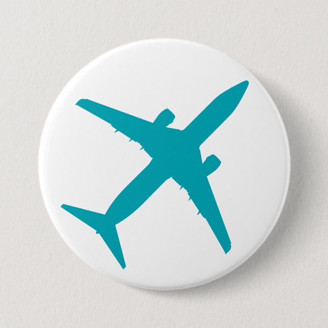 Badge Rond 7,6 Cm Avion graphique en Aqua Blue (Devant)
