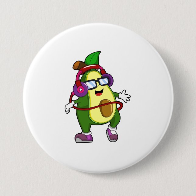 Badge Rond 7,6 Cm Avocado à musique avec casque (Devant)