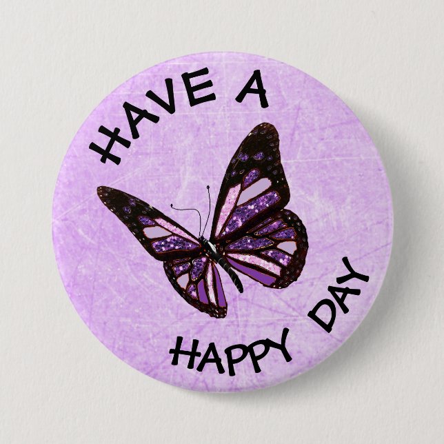 Badge Rond 7,6 Cm Ayez un Joyeux Bouton de papillon violet (Devant)