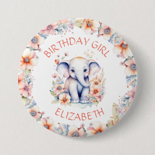 Badge Rond 7,6 Cm Baby Elephant Fille d'anniversaire Personnalisé