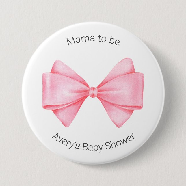 Badge Rond 7,6 Cm Baby shower de fille rose Bow moderne (Devant)