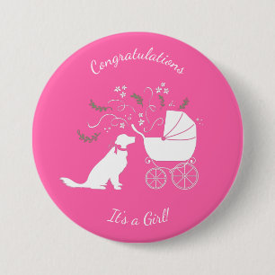Badge Rond 7,6 Cm Baby shower de la fille rose de Golden Retriever