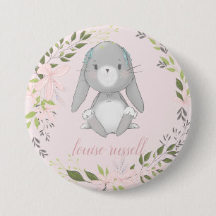 Badge Rond 7,6 Cm baby shower floral bébé lapin