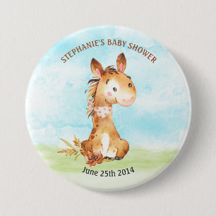 Badge Rond 7,6 Cm Baby shower Watercolor Horse