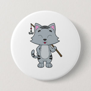 Badge Rond 7,6 Cm Baguette de pêche de chat