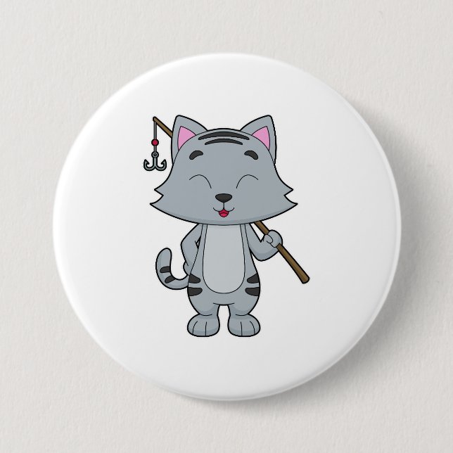 Badge Rond 7,6 Cm Baguette de pêche de chat (Devant)