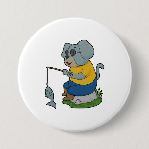 Badge Rond 7,6 Cm Baguette de pêche du chien