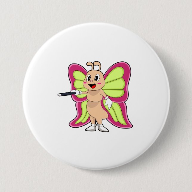 Badge Rond 7,6 Cm Baguette magique papillon (Devant)