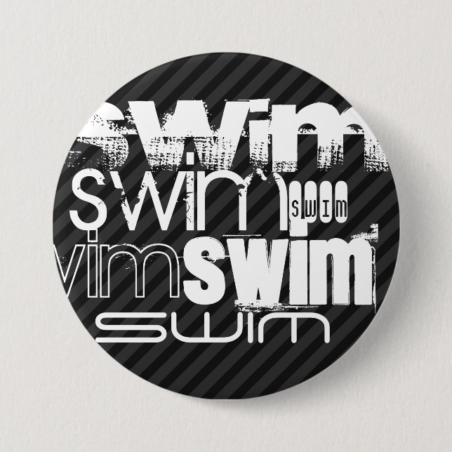 Badge Rond 7,6 Cm Baignade ; Gris Noir & Sombre (Devant)