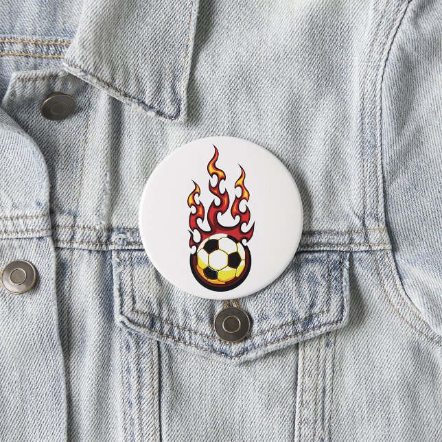 Badge Rond 7,6 Cm Bal De Football En Feu (Créateur téléchargé)