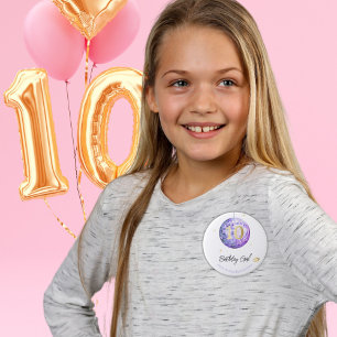 Badge Rond 7,6 Cm Balle Disco Violet Double Chiffre Vêtements D'Anni