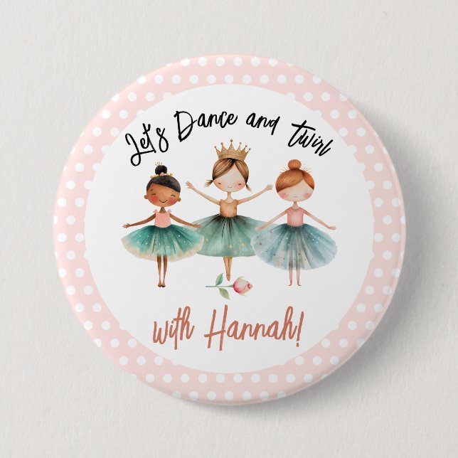 Badge Rond 7,6 Cm Ballerina Ballet fille d'anniversaire (Devant)
