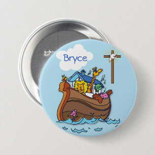 Badge Rond 7,6 Cm Baptême personnalisable de bébé Arche de Noé, garç