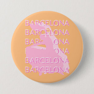 Badge Rond 7,6 Cm Barcelona Travel Art, Espagne, Orange, Rose