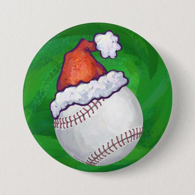 Badge Rond 7,6 Cm Baseball à Santa Hat sur Green (Devant)
