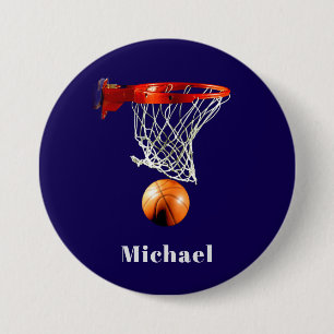 Badge Rond 7,6 Cm Basketball Remplacez par Votre Nom