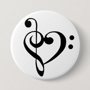 Badge Rond 7,6 Cm Bass Clef et Treble Clef Heart