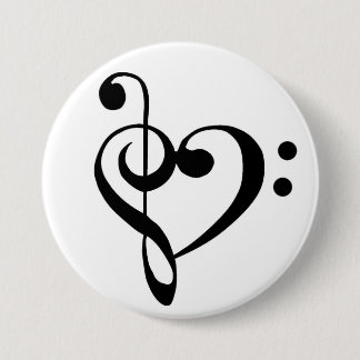 Badge Rond 7,6 Cm Bass Clef et Treble Clef Heart