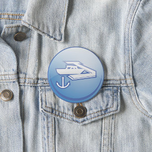 Badge Rond 7,6 Cm Bateau et Ancre Marine nautique