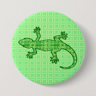 Badge Rond 7,6 Cm Batik tribal Gecko - chaux et vert émeraude