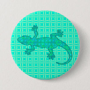 Badge Rond 7,6 Cm Batik tribal Gecko - turquoise / paon