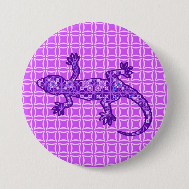 Badge Rond 7,6 Cm Batik Tribal Gecko - violet et améthyste violet (Devant)
