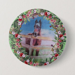 Badge Rond 7,6 Cm bay mare cheval rose Button