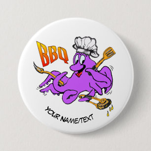 Badge Rond 7,6 Cm BBQ Octopus Round Bouton
