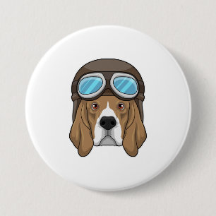 Badge Rond 7,6 Cm Beagle en tant que pilote avec casquette pilote
