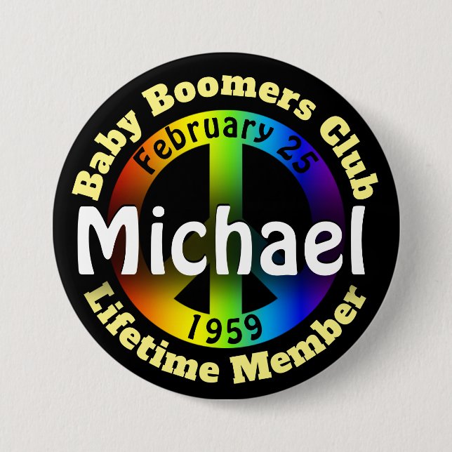Badge Rond 7,6 Cm Bébé d'anniversaire d'amusement Bommers/hippie (Devant)