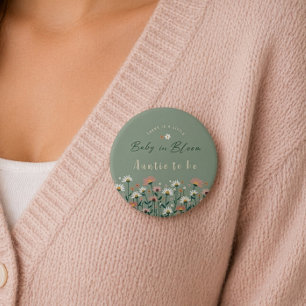 Badge Rond 7,6 Cm Bébé Vert Sauge en Fleur Shower Tante à Venir