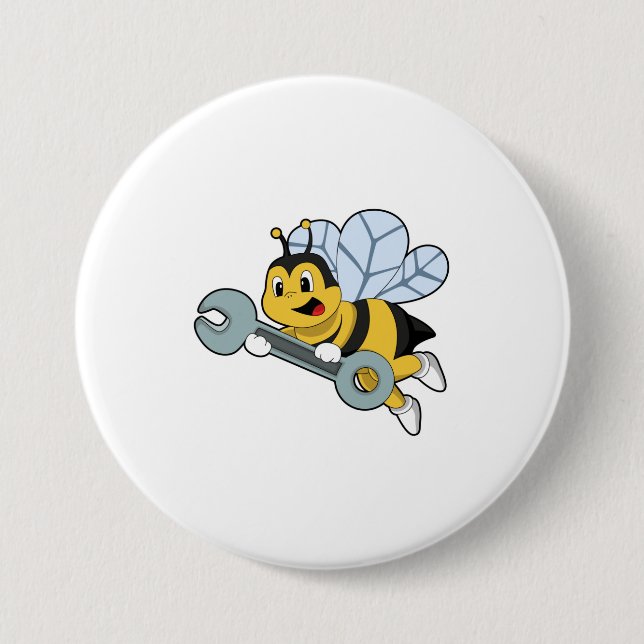Badge Rond 7,6 Cm Bee as Mechanic with Wrench (Devant)