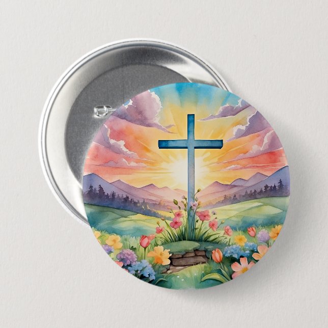 Badge Rond 7,6 Cm Belle aquarelle de Pâques (Devant & derrière)