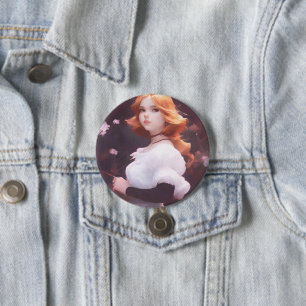 Badge Rond 7,6 Cm Belle Jeune Fille Parmi Les Fleurs Roses Portrait