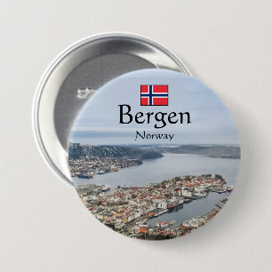 Badge Rond 7,6 Cm Bergen Norvège