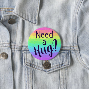 Badge Rond 7,6 Cm Besoin d'un câlin ? Bouton arc-en-ciel